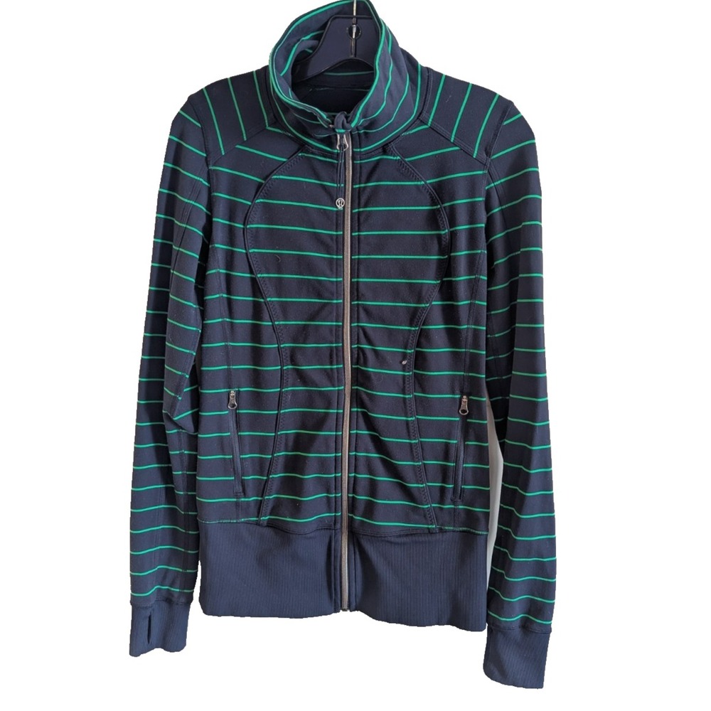 Lululemon Jacket Womens Blue Striped Long Sleeve‎ Zip Up Pockets Athleisure Yoga